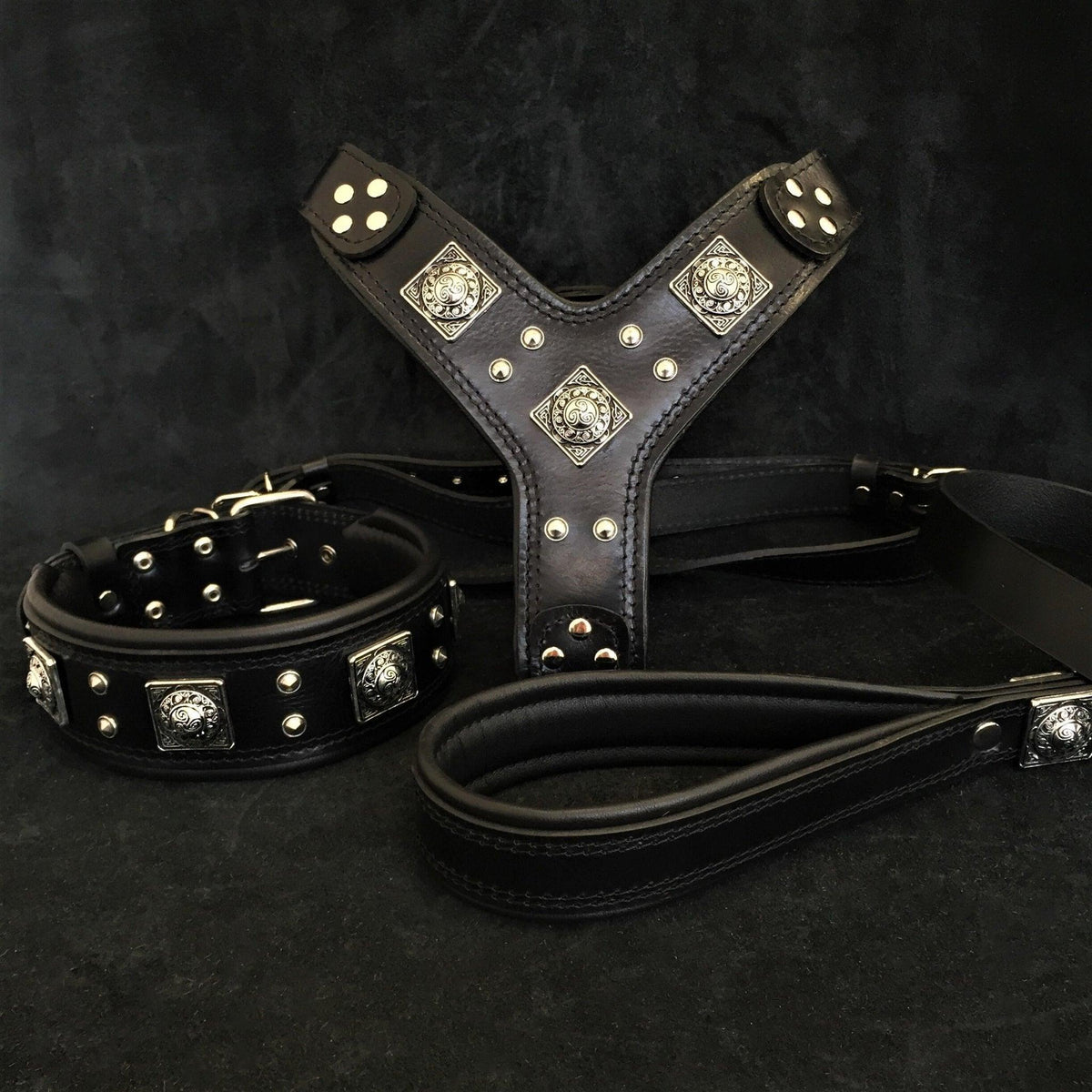 Eros Big Dog Harness, Collar & Leash Set — All Black