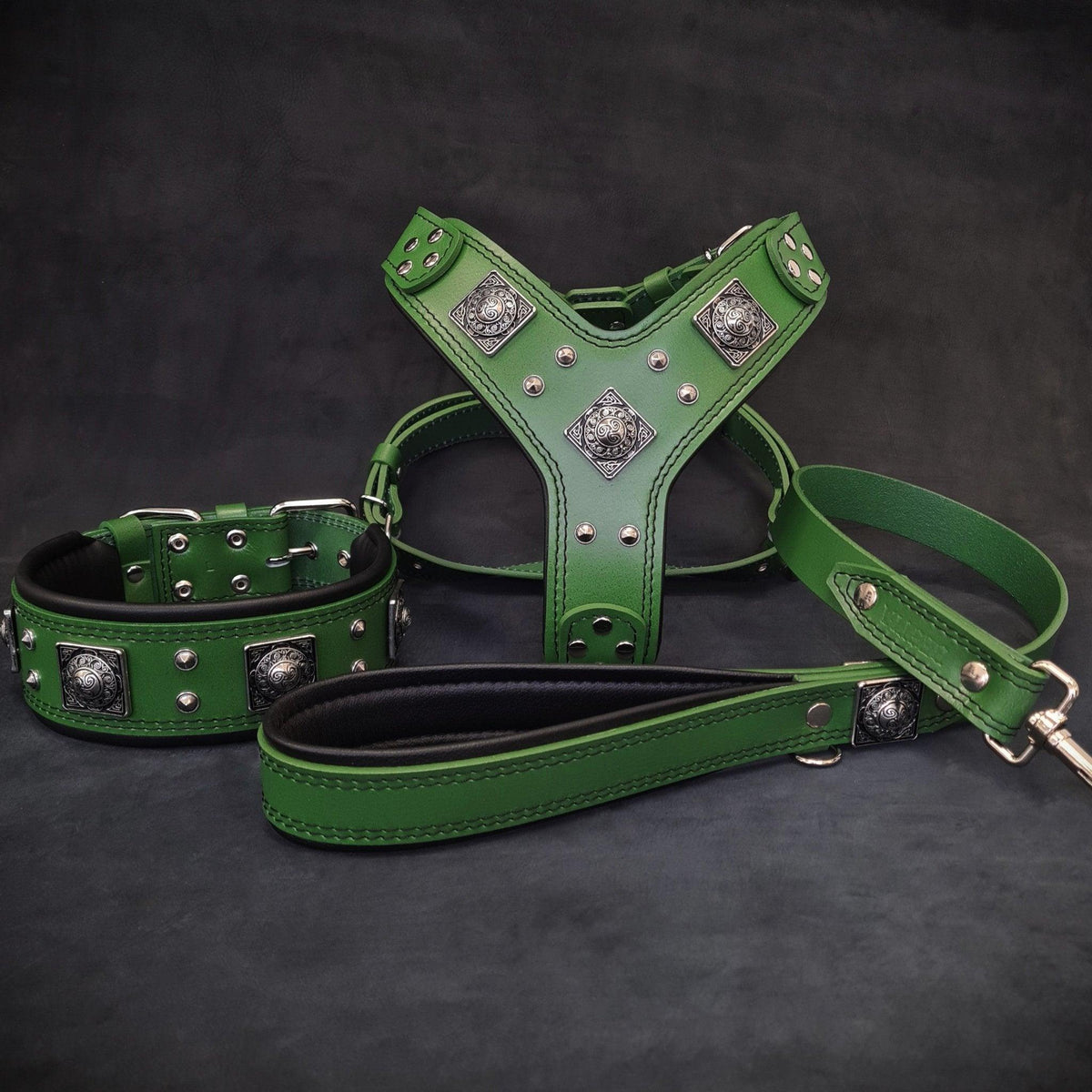 Eros Big Dog Harness, Collar & Leash Set — Green