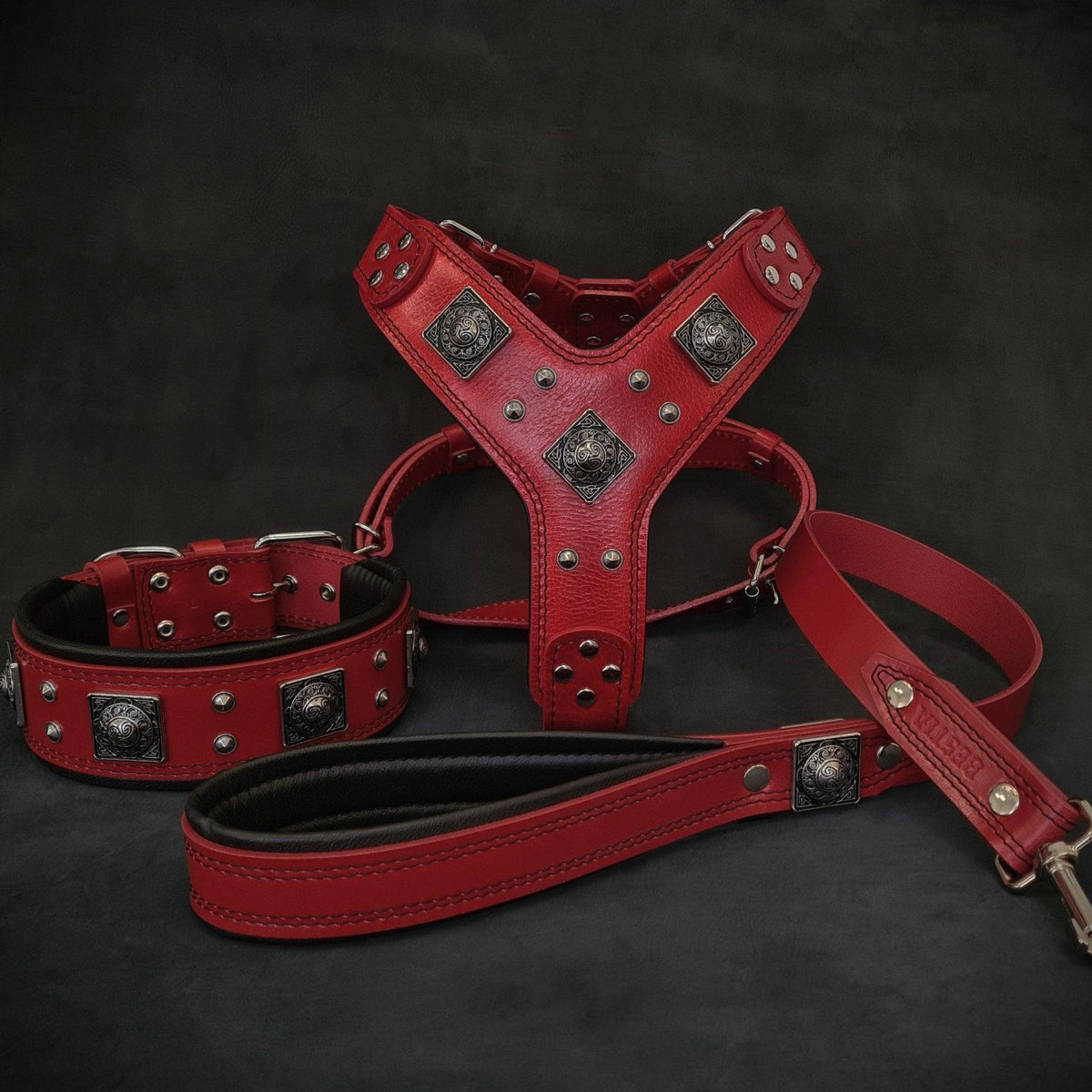 Eros Big Dog Harness, Collar & Leash Set — Red