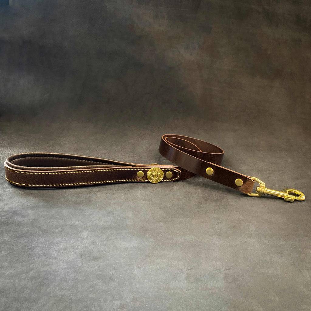 Maximus Leather Leash — Gold Hardware