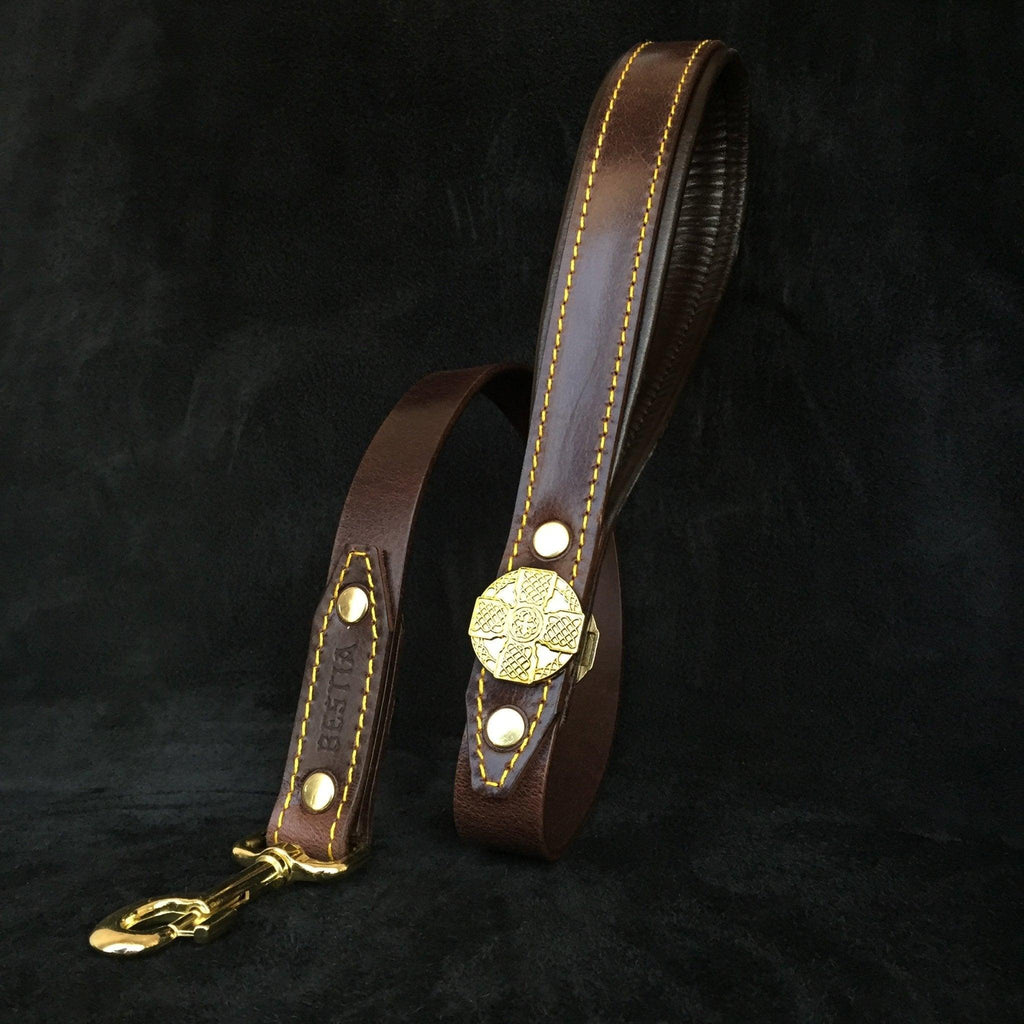 Maximus Leather Leash — Brown & Gold