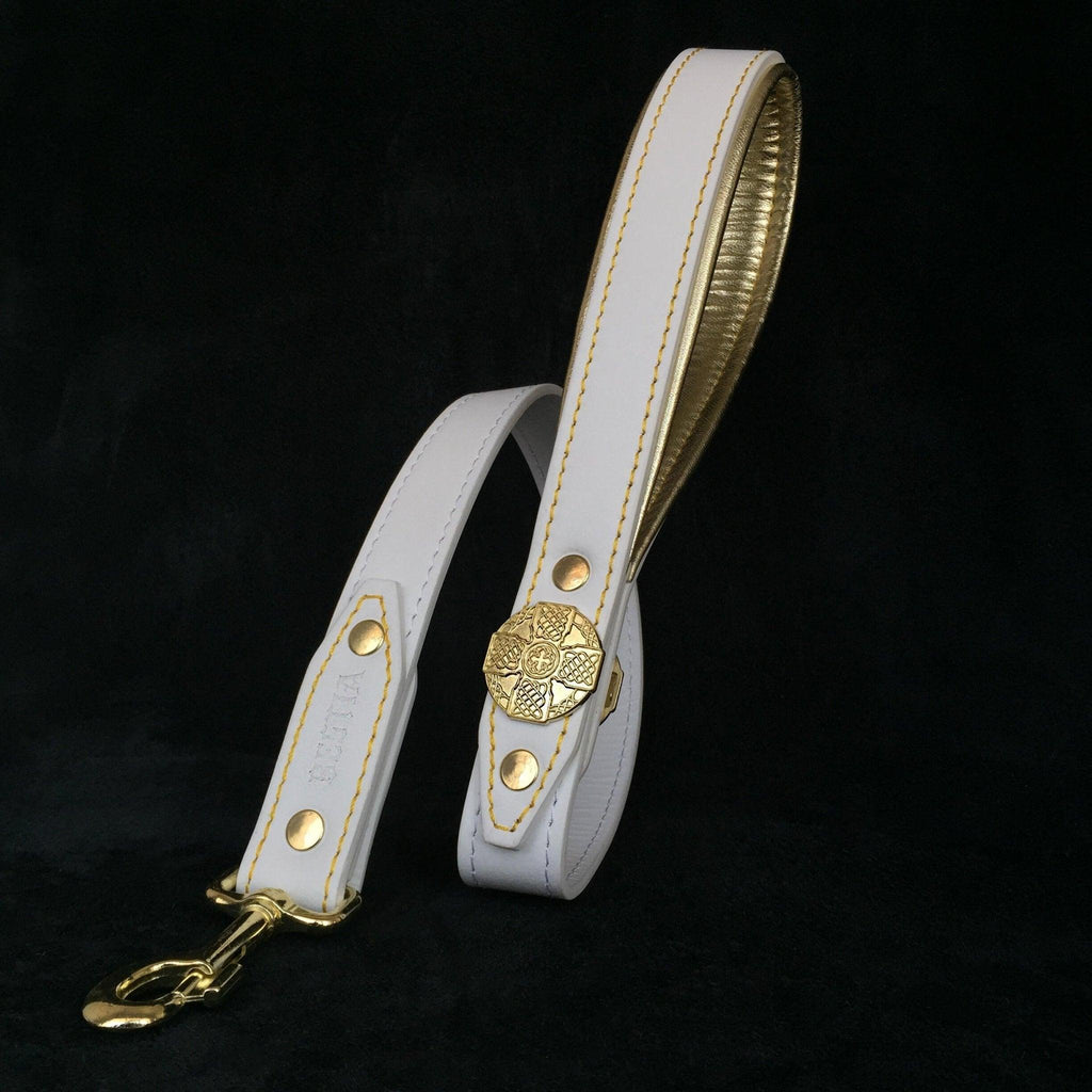 Maximus Leather Leash — White & Gold