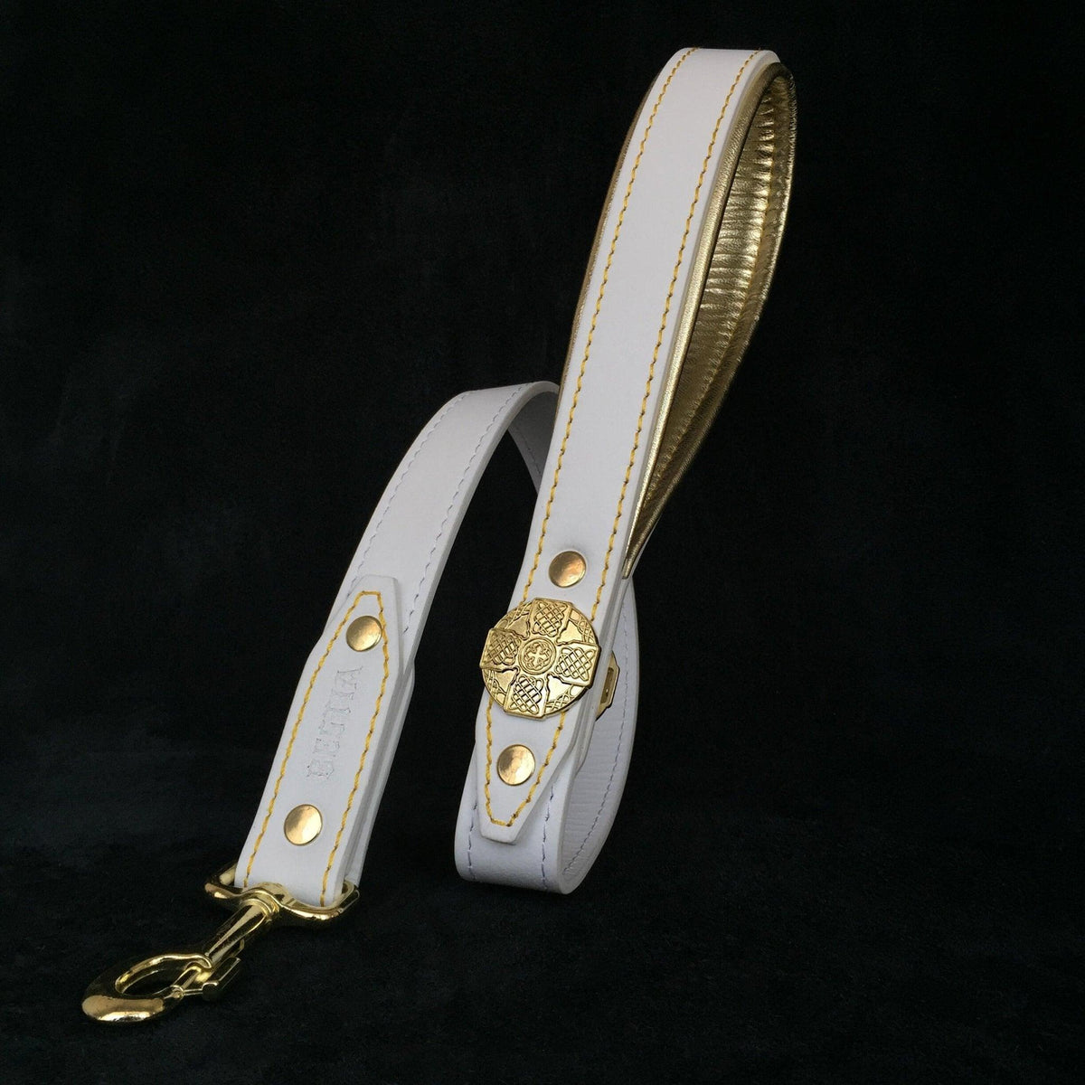 Maximus Leather Leash — White & Gold